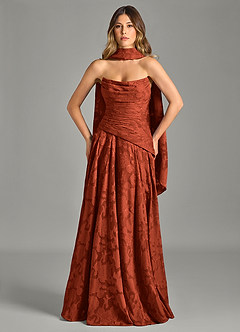 Azazie Gabriela 신부 들러리 드레스 A라인 스트랩리스 플로럴 번아웃 바닥 길이 드레스 image4