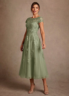 Azazie Jolanda At-home Try On Dresses Rosette A-Line Lace Dress image4