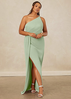 Christian Siriano Bridal for Azazie 1003 Bridesmaid Dresses Dusty Sage Sheath One Shoulder Chiffon Dress image8