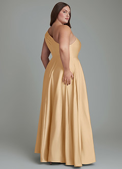 Azazie Melanie Bridesmaid Dresses Gold A-Line Off the Shoulder Stretch Satin Dress image8