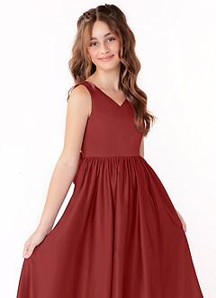 Azazie Hathaway Junior A-Linie Schleifen Matte Satin Kleid Rost image5