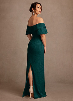 Azazie Golda Mother of the Bride Dresses Pine Sheath Off the Shoulder Floral Burnout Dress image2