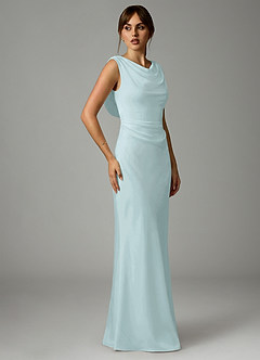 Azazie Kieryn Bridesmaid Dresses Sea Glass Mermaid Pleated Stretch Satin Dress image4