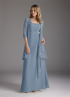 Azazie Weisz Kleider für die Brautmutter A-Linie Quadratischer Ausschnitt Gefaltet Chiffon Kleid Staubblau image9