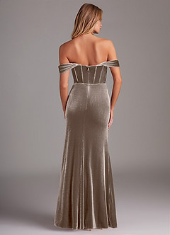 Azazie Jas Bridesmaid Dresses Silver Taupe Sheath Off-The-Shoulder Corset Velvet Convertible Dress image2