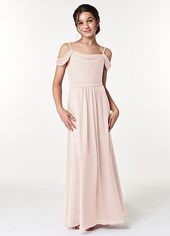 Azazie Alivia Junior Rose Petal A-Line Off the Shoulder Chiffon Dress image4