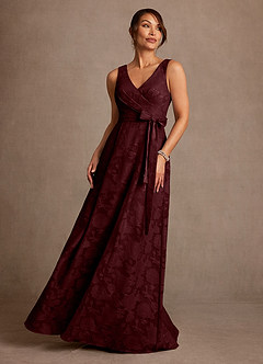 Azazie Luanne Mother of the Bride Dresses Cabernet A-Line Pleated Floral Burnout Dress image1