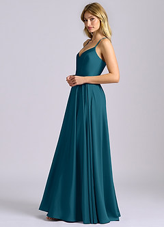Azazie Truce Bridesmaid Dresses Ink Blue A-Line Stretch Satin Dress image5