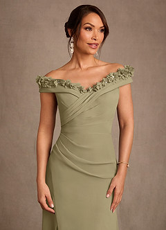 Azazie Jettie Mother of the Bride Dresses Moss Green Sheath Pleated Chiffon Dress image5