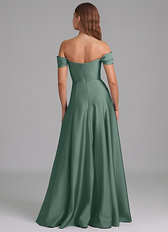 Azazie Seriana Robes de demoiselle d'honneur Robe Trapèze Convertible en Satin extensible Épaule décolletée Eucalyptus image5