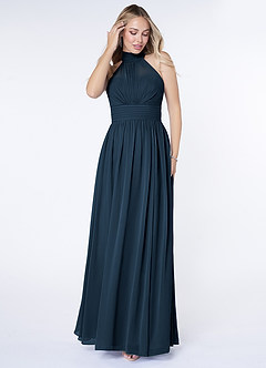Azazie Iman Bridesmaid Dresses Dark Navy A-Line A-Line Ruched Chiffon Dress image4