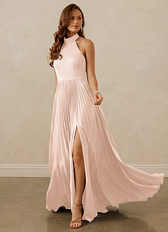 Christian Siriano Bridal for Azazie 1007 Bridesmaid Dresses Blushing Pink A-Line Pleated Stretch Satin Dress image3