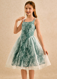 Azazie Cubbie Girls Formal vestidos de niña de las flores Vestido de Esmeralda de Encaje de Corte en A image3