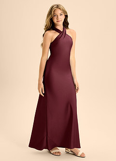 Azazie Doretta Junior Cabernet A-Line Pleated Stretch Satin Dress image6