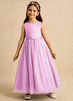 Azazie Lior Flower Girl Dresses Candy Pink Ball-Gown Pleated Tulle Dress image4