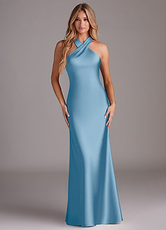 Azazie Doretta Brautjungfernkleider Meerjungfrau-Linie Plissee Stretch-Satin Kleid Stahlblau image1