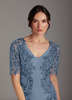 Azazie Farrah Mother of the Bride Dresses Dusty Blue Sheath Lace Stretch Crepe Dress image6