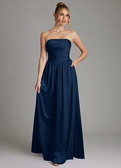 Azazie Zena Bridesmaid Dresses Dark Navy A-Line Strapless Stretch Satin Dress image1