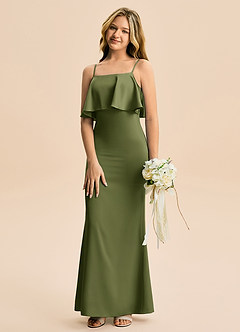 Azazie Galene Junior Havfrue Stræk satin Gulv-længde Junior brudepige Kjole image4