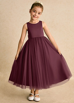 Azazie Solia Flower Girl Dresses Cabernet Ball-Gown Bow Tulle Dress image5