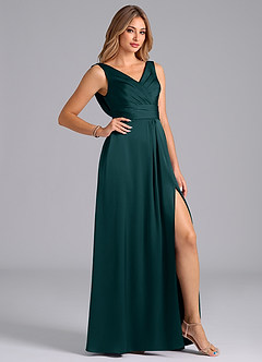 Azazie Karina Bridesmaid Dresses Pine A-Line Pleated Stretch Satin Dress image5
