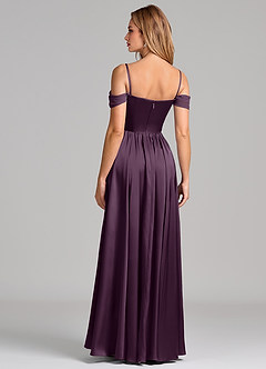 Azazie Raisa Bridesmaid Dresses Plum A-Line Off the Shoulder Stretch Satin Dress image6