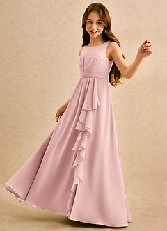 Azazie Chibi Girls Formal Robe Demoiselle D'honneur Fillette Robe Trapèze en Mousseline de soie Plissé Rose Poudré image5