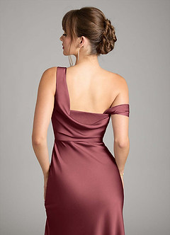Azazie Madelyn Bridesmaid Dresses Merlot Mermaid One Shoulder Stretch Satin Convertible Dress image7