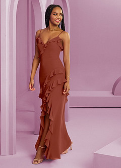 Barbie ♥ Azazie Jurken voor bruidsmeisjes Jurk van Chiffon met Kolom Kastanjebruin image1