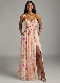 Azazie Alia Bridesmaid Dresses Abstract Bouquet Floral A-Line Pleated Chiffon Dress image3
