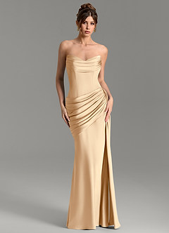 Azazie Zorah Bridesmaid Dresses Champagne Mermaid Corset Stretch Satin Convertible Dress image3