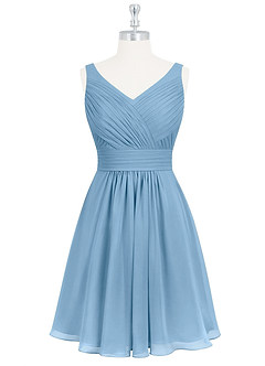 Azazie Grace Bridesmaid Dresses Steel Blue A-Line Pleated Chiffon Dress image7