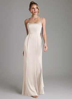 Azazie Zherra Vestidos de damas de honor Vestido Alabastro Blanco de Satén Elástico de Corte Sirena con Lazo image4