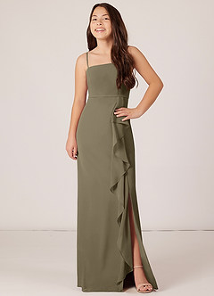 Azazie Kaylee Junior Abito A-Line in Chiffon Con Cintura Willow Green image4