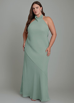 Azazie Velli Bridesmaid Dresses Silver Sage Mermaid High Neck Chiffon Dress image8