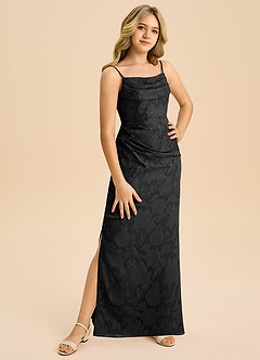 Azazie Mai Junior Etui Plissee Blumen-Burnout Kleid Schwarz image4