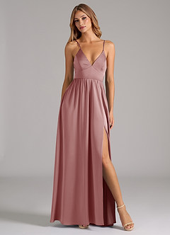 Azazie Aaida Bridesmaid Dresses Dusty Rose A-Line Corset Stretch Satin Dress image5