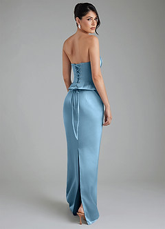 Azazie River At-home Try On Dresses Steel Blue Sheath Corset Stretch Satin Convertible Dress image2