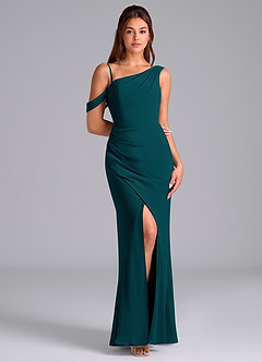 Azazie Madelyn Bridesmaid Dresses Pine Mermaid Off the Shoulder Chiffon Convertible Dress image3