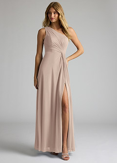 Azazie Brooke Brautjungfernkleider A-Linie One-Shoulder Gittergewebe Kleid Taupe image3