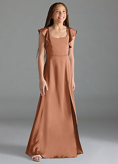Azazie Bondi Junior Bronzer A-Line Side Slit Stretch Satin Dress image3