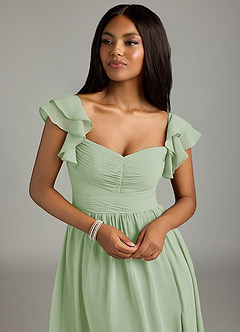 Azazie Anaya Bridesmaid Dresses Dusty Sage A-Line Pleated Chiffon Dress image6