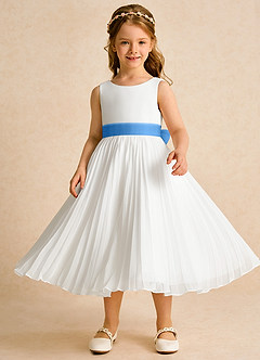 Azazie Margot Abiti da Ragazza di Fiori Abito A-Line in Chiffon Plissettato Avorio Ghiandaia Azzurra image4