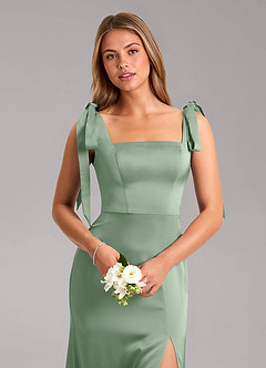Azazie Frostine Brautjungfernkleider A-Linie Schleifen Stretch-Satin Kleid Matcha image4
