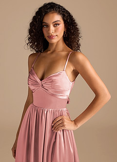 Azazie Zeya Bridesmaid Dresses Dusty Rose A-Line Pleated Metallic Satin Dress image3