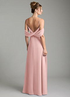 Azazie Mercedes Bridesmaid Dresses Powder Pink A-Line Off the Shoulder Chiffon Dress image2
