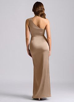 Azazie Akilah Bridesmaid Dresses Taupe Mermaid One Shoulder Stretch Satin Dress image2