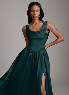 Azazie Novi Bridesmaid Dresses Pine A-Line with Pockets Stretch Satin Dress image3
