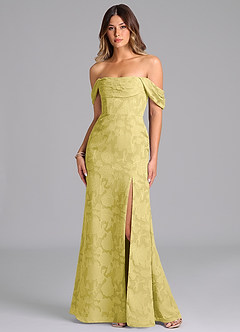Azazie Saige Bridesmaid Dresses Canary A-Line Off the Shoulder Floral Burnout Convertible Dress image3