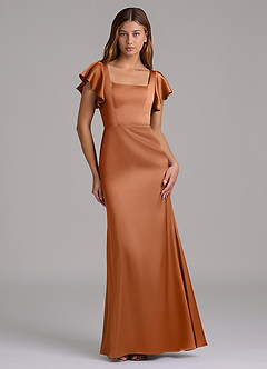 Azazie Elkie Jurken voor bruidsmeisjes Jurk van Stretch Satijn met Zeemeermin Vierkante halslijn Koper image1